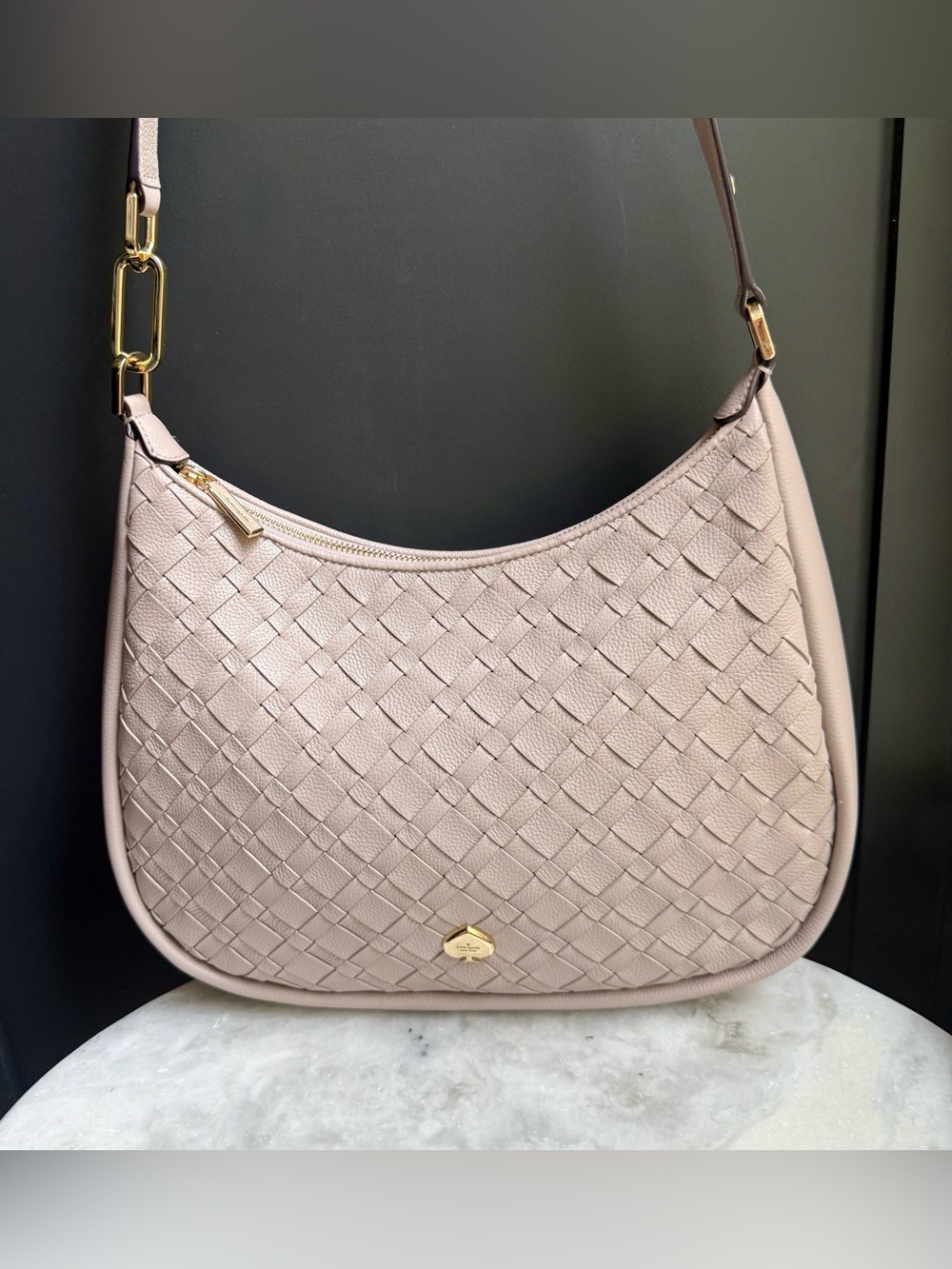 Kate Spade Kayla Woven Leather Large Shoulder Bag- Cozy Grey Excellent Condition